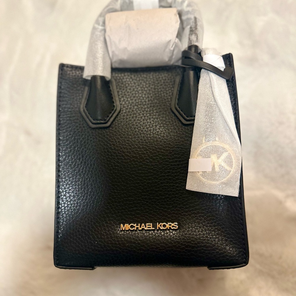 Michael Kors Mercer Black Pebbled Leather Mini Tote
